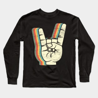 Rock On: Groovy Retro-Colored Rock And Roll Hand Sign for Music Lovers Long Sleeve T-Shirt